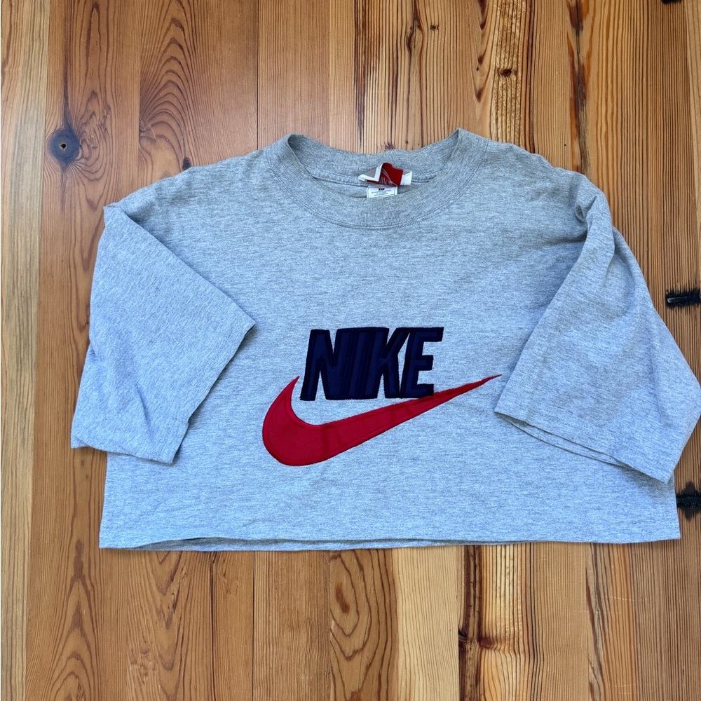 Vintage Reworked Nike Cropped T-Shirt Size XL Gray Patchwork